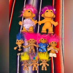Vintage Russ Troll Doll Lot Mixed Sizes Rainbow Hair 1990s Original Stickers